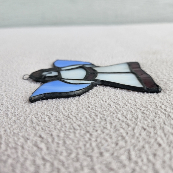 Stained Glass Angel Suncatcher Hanging Blue White Metal 3.5" Handcrafted - Picture 5 of 10